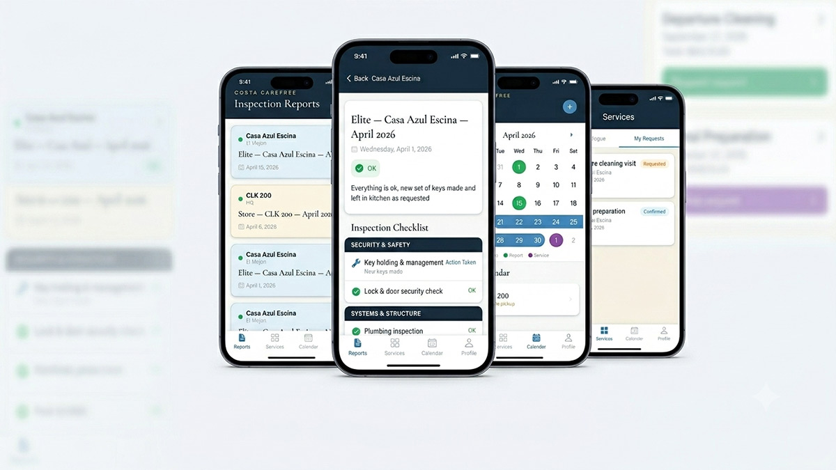 The Costa Carefree app — inspection reports, checklist, arrival calendar and service requests